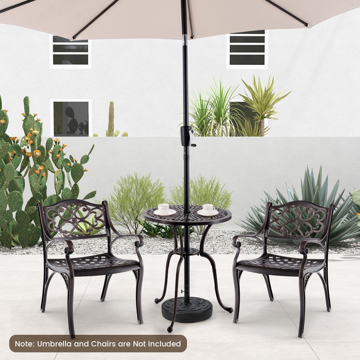 61 cm Round Cast Aluminum Table with 5 cm Umbrella Hole-Copper