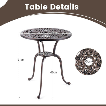 61 cm Round Cast Aluminum Table with 5 cm Umbrella Hole-Copper