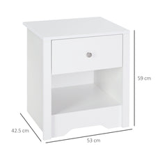 HOMCOM Bedside Table, Nightstand with Drawer and Open Shelf, End Table for Living room, Bedroom, Set of 2, White