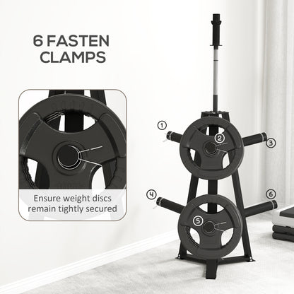 SPORTNOW Weight Tree Weight Rack for 5cm Weight Plates and Barbell Bar with 6 Fasten Clamps, 300kg Capacity