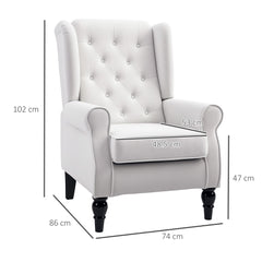 HOMCOM Wingback Accent Chair, Retro Upholstered Button Tufted Occasional Chair for Living Room and Bedroom, Cream White