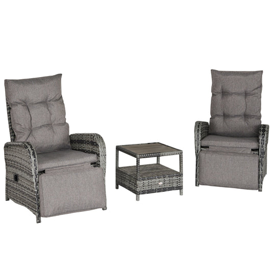 Outsunny 2 Seater Patio Wicker Chaise Lounge Sofa Set with Fabric Cushion, Grey