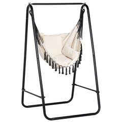 Outsunny Hammock Chair with Stand, Hammock Swing Chair with Cushion, Cream White