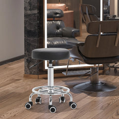 Vinsetto Round Rolling Stool, PU Leather Height Adjustable Stool Chair with Wheels and Swivel Seat for Salon, Massage, Spa, Home Kitchen, Black