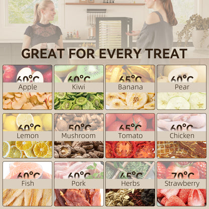 HOMCOM Food Dehydrator with 12 Stainless Steel Tray, 850W Food Dryer Machine with LED Touch Panel, 40-70√¢‚Äû∆í Adjustable Temperature, 48H Timer for Drying Fruit, Meat, Vegetable, Jerky, Pet Treat, Black