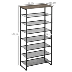 HOMCOM 8-Tier Shoe Rack, Shoe Storage Organizer with Mesh Shelves, Free Standing Shoe Shelf Stand for 21-24 Pairs of Shoes for Entryway, Hallway, Closet, Grey