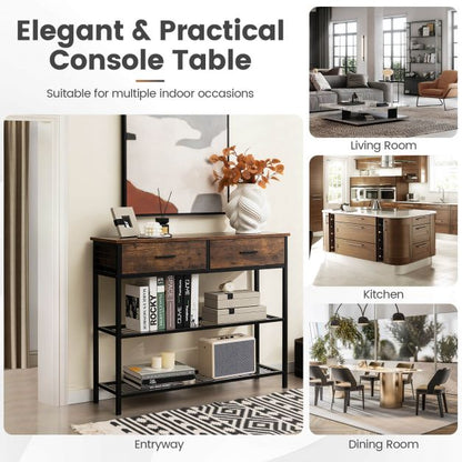 Entryway Console Table with 2 Drawers and 2-Tier Shelves-Coffee