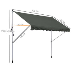 Outsunny 3x1.5m Adjustable Outdoor Aluminium Frame Awning Grey