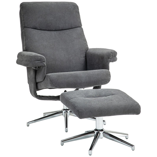 HOMCOM Velvet-Feel Recliner Chair and Ottoman - Dark Grey