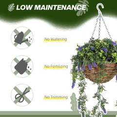 مجموعة من 2 نبات صناعي مزخرف من HOMCOM، زهور لافندر صناعية من الحرير في سلال معلقة، نباتات صناعية للديكور الداخلي والخارجي للمنزل، أرجواني