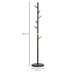 HOMCOM Vintage Coat Rack Stand Freestanding Hall Tree with 6 Hooks Bamboo Frame for Entryway Hallway Bedroom Walnut