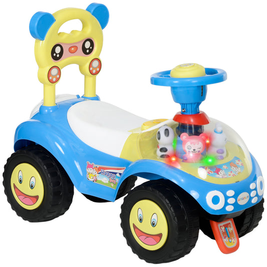 AIYAPLAY Foot to Floor oddler Ride on Toy w/ Music, Light, Horn, Under Seat Storage, Anti-Over-Backwards Device, Blue