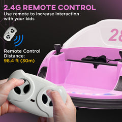 AIYAPLAY 360√Ç¬∞ Rotation Kids Bumper Car, 12V Waltz Car with Remote Control, Dual Joystick, Music, Lights, Pink