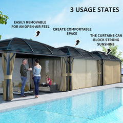 Outsunny 3 x 4m Hardtop Gazebo Canopy with Metal Roof, Aluminium Gazebo Permanent Pavilion with Netting and Curtains, Brown