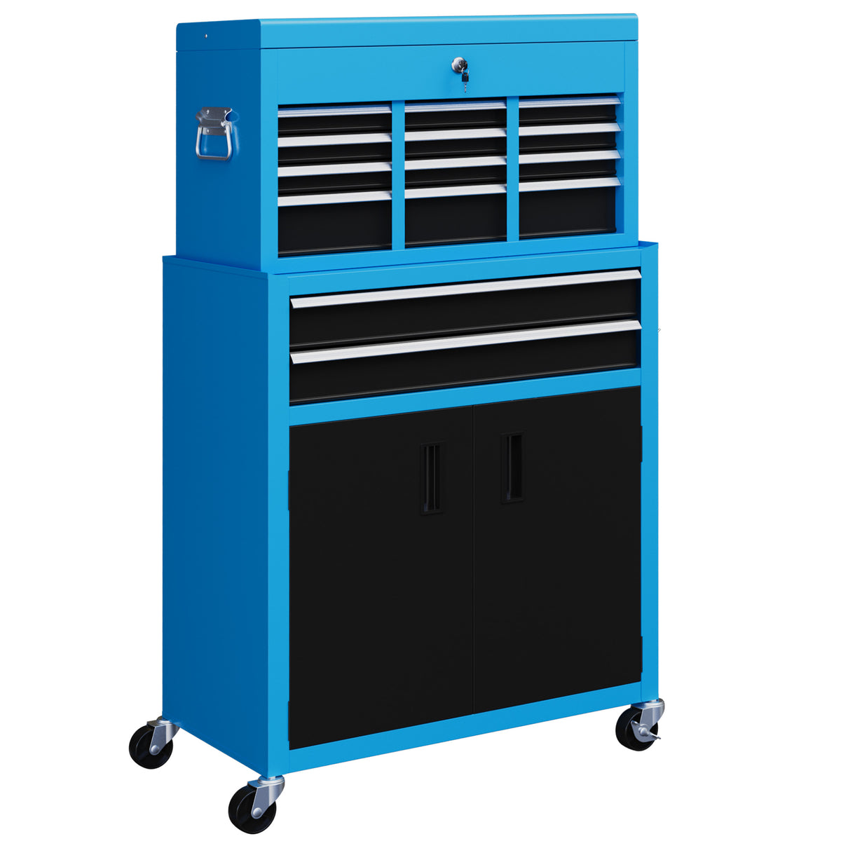 HOMCOM Portable Tool Box, Metal Tool Chest on Wheels with 6 Drawers for Garage and Workshop, Blue