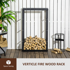 HOMCOM Metal Firewood Log Holder Tall Firewood Rack Indoor Outdoor Fireplace Wood Storage Shelf with Side Rails, Rust-Resistant, Black, 60W x 25D x 100H cm