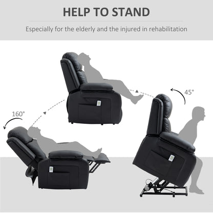 HOMCOM Riser and Recliner Chair with Massage, Power Lift Recliner Chair for Elderly with Remote Control, Extended Footrest, Dual Side Pockets, Overstuffed Electric Reclining Armchair, Black