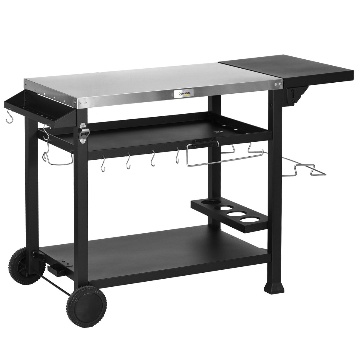 Outsunny Multi-Feature BBQ Grill Table, with Stainless Steel Top - Black