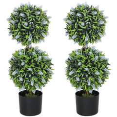 HOMCOM Set of 2 Decorative Artificial Plants Ball Trees with Lavender Flowers in Pot Fake Plants for Home Indoor Outdoor Decor, 70cm, Blue