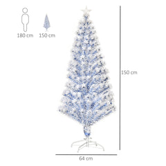 HOMCOM 5FT Artificial Fibre Optic Christmas Tree Seasonal Decoration w/ LED Lights Pre-Lit Easy Store White Blue