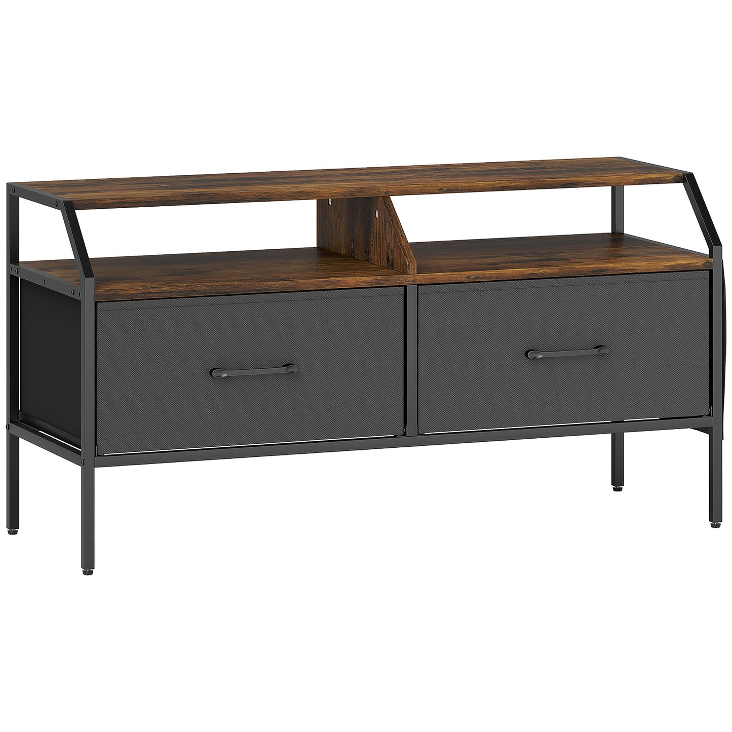 HOMCOM TV Stand Cabinet, TV Unit for 55-inch TVs with 2 Foldable Fabric Drawers, 5 Divided Side Pockets, Open Shelves, Console Table for Living Room, Bedroom, Entertainment Room, Rustic Brown
