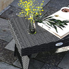 Outsunny Foldable Outdoor Coffee Table, Steel Frame Rattan Side Table, Coffee Table Side Table for Garden, Black