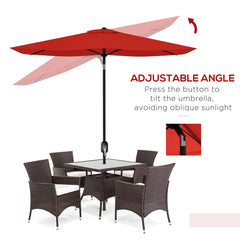 Outsunny 2 x 3(m) Garden Parasol Umbrella, Rectangular Outdoor Market Umbrella Sun Shade with Crank & Push Button Tilt, 6 Ribs, Aluminium Pole, Wine Red