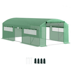 Outsunny 19 x 9.8ft Walk-In Polytunnel Greenhouse - Green