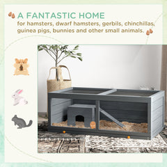 PawHut Wooden Hamster Cage with Sliding Tray, Openable Top, Hut for Syrian Hamster, Grey