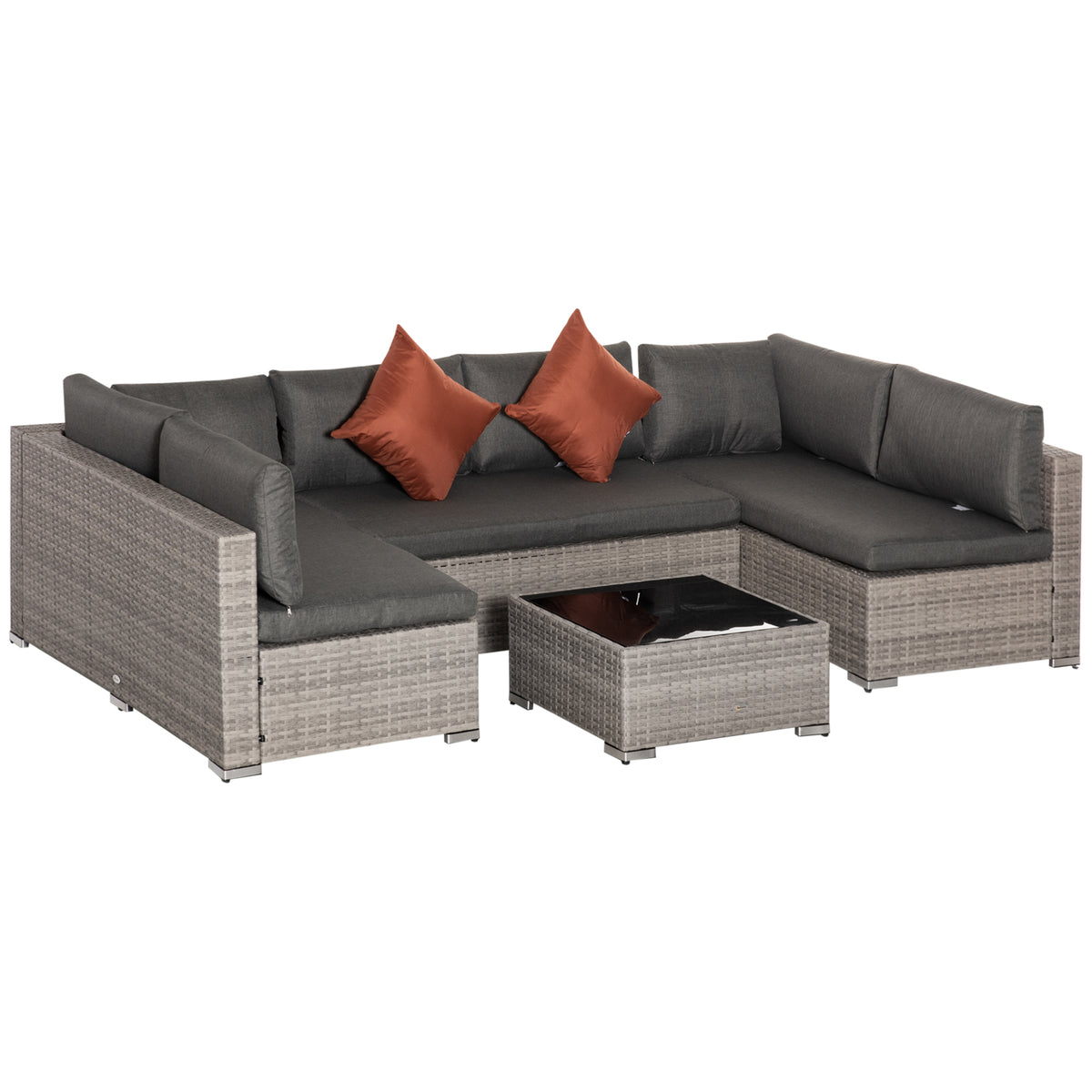 Outsunny Four-Piece Half-Square Rattan Sofa Set - Mixed Grey