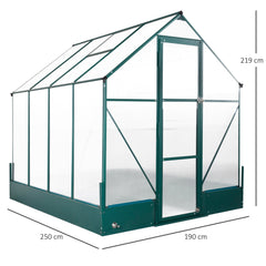 Outsunny 6x8 FT Polycarbonate Greenhouse with Base and Raised Bed, Walk-in Greenhouse with Aluminium Frame, Temperature Controlled Window, Foundation for Plants, Flowers, Vegetable