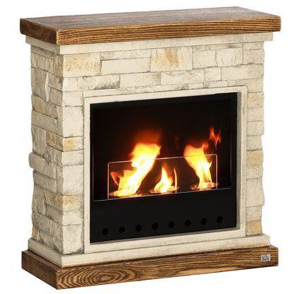 HOMCOM Bioethanol Fire Heater, with Brickwork-Effect Mantelpiece - Brown