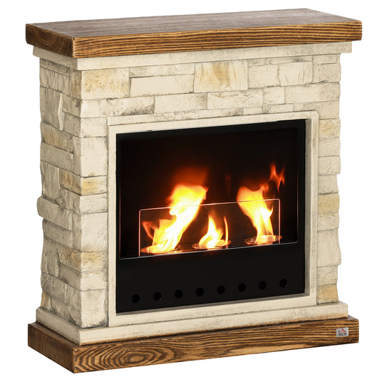 HOMCOM Bioethanol Fire Heater, with Brickwork-Effect Mantelpiece - Brown