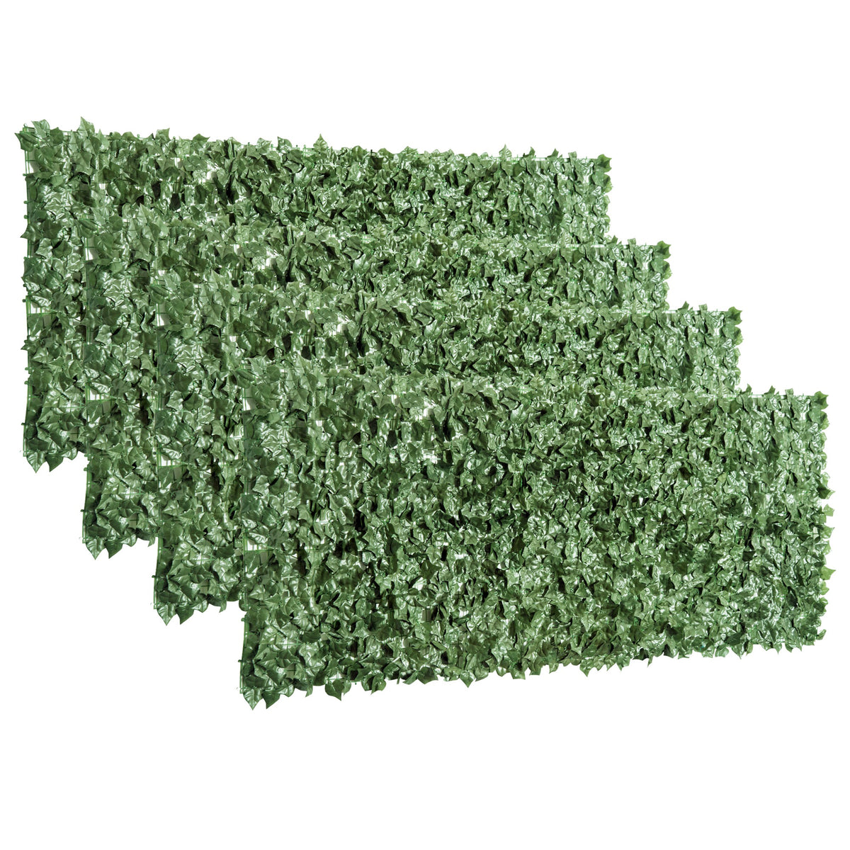 Outsunny 4-Piece Artificial Leaf Hedge Screen Privacy Fence Panel for Garden Outdoor Indoor Decor, Dark Green, 2.4M x 1M