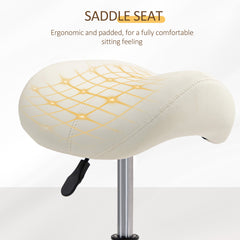 HOMCOM Saddle Stool, PU Leather Adjustable Rolling Salon Chair with Steel Frame for Massage, Spa, Beauty and Tattoo, White