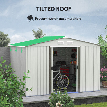 Outsunny Metal Bike Shed, Mobility Scooter Shed House with Foundation Kit, Ventilation, Doors, 9 x 6FT, Silver