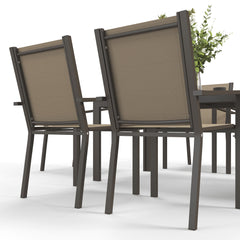 Outsunny Seven-Piece Garden Dining Set, with Plastic Wood-Top Table - Brown