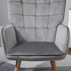 كرسي HOMCOM Modern Accent Chair بذراعين مبطن ومبطن بجناحين ومبطن بلمسة مخملية مع أرجل خشبية، مجموعة من قطعتين، باللون الرمادي