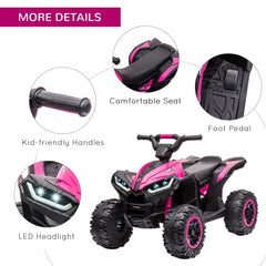 HOMCOM 12V Ride-On Quad Bike w/ Music, Horn, for Ages 3-5 Years - Pink