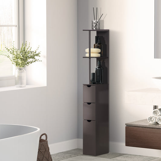 HOMCOM Tall Bathroom Cabinet, Freestanding Bathroom Storage Cabinet with 2-Tier Shelf and Drawers, Narrow Cupboard Storage Unit, Brown