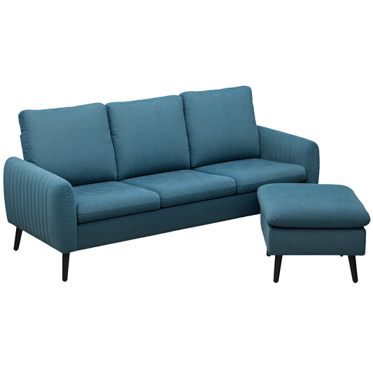 HOMCOM Corner Sofa with Reversible Chaise Lounge, Corduroy Fabric 3 Seater Sofa Settee for Living Room, L Shaped Couch with Scatter Back, Left/Right Hand, Blue