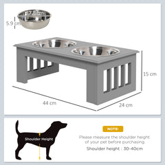 PawHut Raised Dog Feeding Bowls with Stand, Stainless Steel for Extra Small and Small Dog, 44L x 24W x 15H cm - Grey