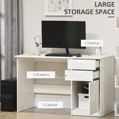 HOMCOM Computer Desk with Drawers, High Gloss Home Office Desk with Storage Cabinet, Study Workstation, 120 x 60cm, White