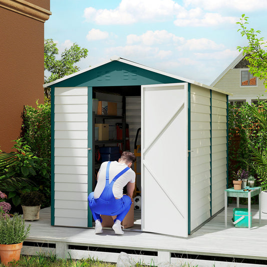 Outsunny 9x 6FT Metal Outdoor Garden Shed, Galvanised Tool Storage Shed w/ Sloped Roof, Lockable Door for Patio Lawn, Green