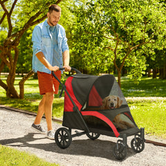 PawHut Easy Folding Pet Stroller for Large Dogs with 4 Big Wheels, Shock Absorb Frame, Safety Leashes, Brakes, Black