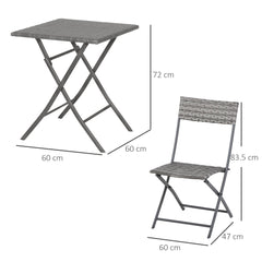 Outsunny 2-Seater Chair Bistro Set Garden Patio Table & Chair Black Rattan Furniture Grey