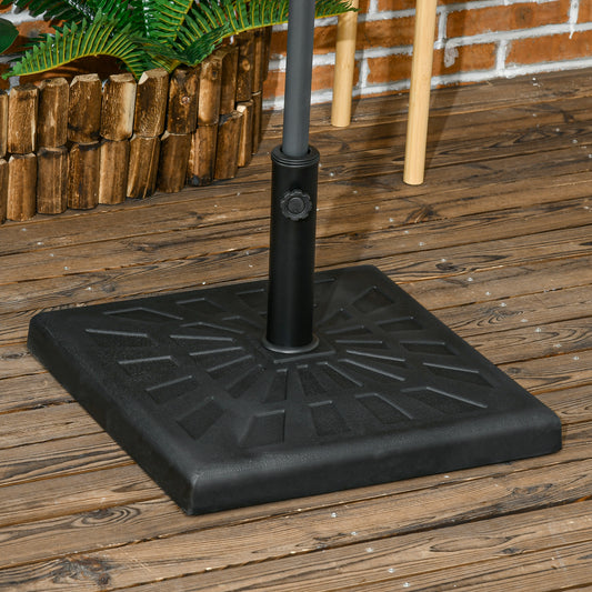 Outsunny 19kg Resin Garden Parasol Base Holder, Square Outdoor Market Umbrella Stand Weight for Poles of 32mm, 38mm, and 48mm, Black