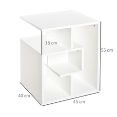 HOMCOM Side Table, 3 Tier End Table with Open Storage Shelves for Living Room, Bedroom, White