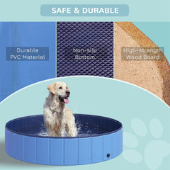 PawHut Foldable Dog Paddling Pool Pet Cat Swimming Pool Indoor/Outdoor Collapsible Summer Bathing Tub Shower Tub Puppy Washer (â140 x 30H (cm), Blue)