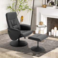 HOMCOM Swivel Recliner Chair with Footstool, PU Leather Armchair and Ottoman with High Back and Round Base for Living Room, Black